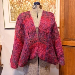 Vintage Handmade Cozy Open-Front Pink Mohair Blend Shrug Sweater Cardigan